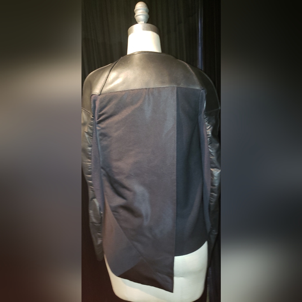 Rick Owens 2011 calf leather wool silk long fitted sleeve asymmetrical jacket